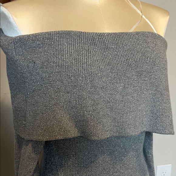 Gray glitter Off-Shoulder Women's Sweater dress with back bow detail - Picture 5 of 13